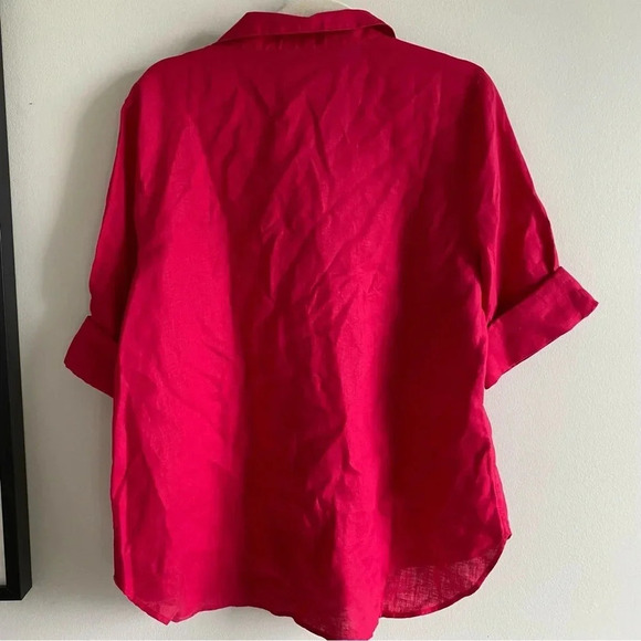 CHICO’S 100% Linen Dark Pink Button  Down Shirt Size 2 - Picture 2 of 12